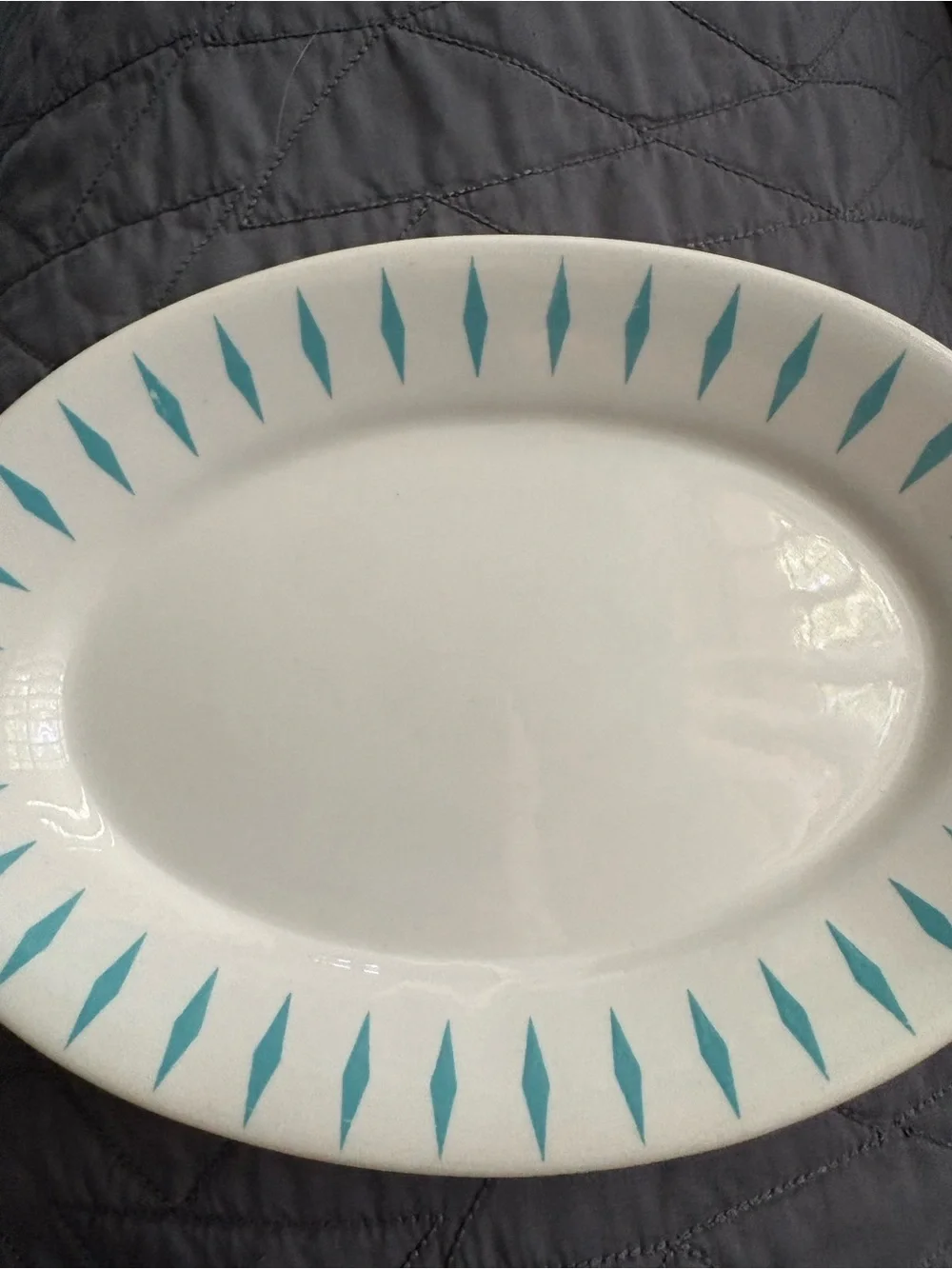 Homer Laughlin Restaurant Ware Oval Plate Turquoise Atomic Diamond Pattern - is